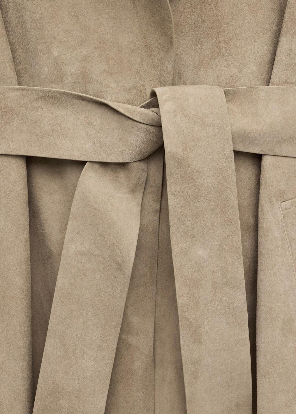 Brown Suede Trench 100% Leather With Belt, Medium Brown, large image number 5