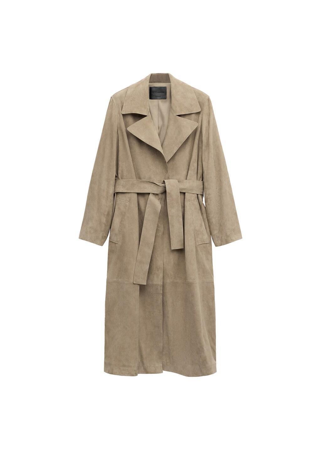 Brown Suede Trench 100% Leather With Belt, Medium Brown, large image number 6