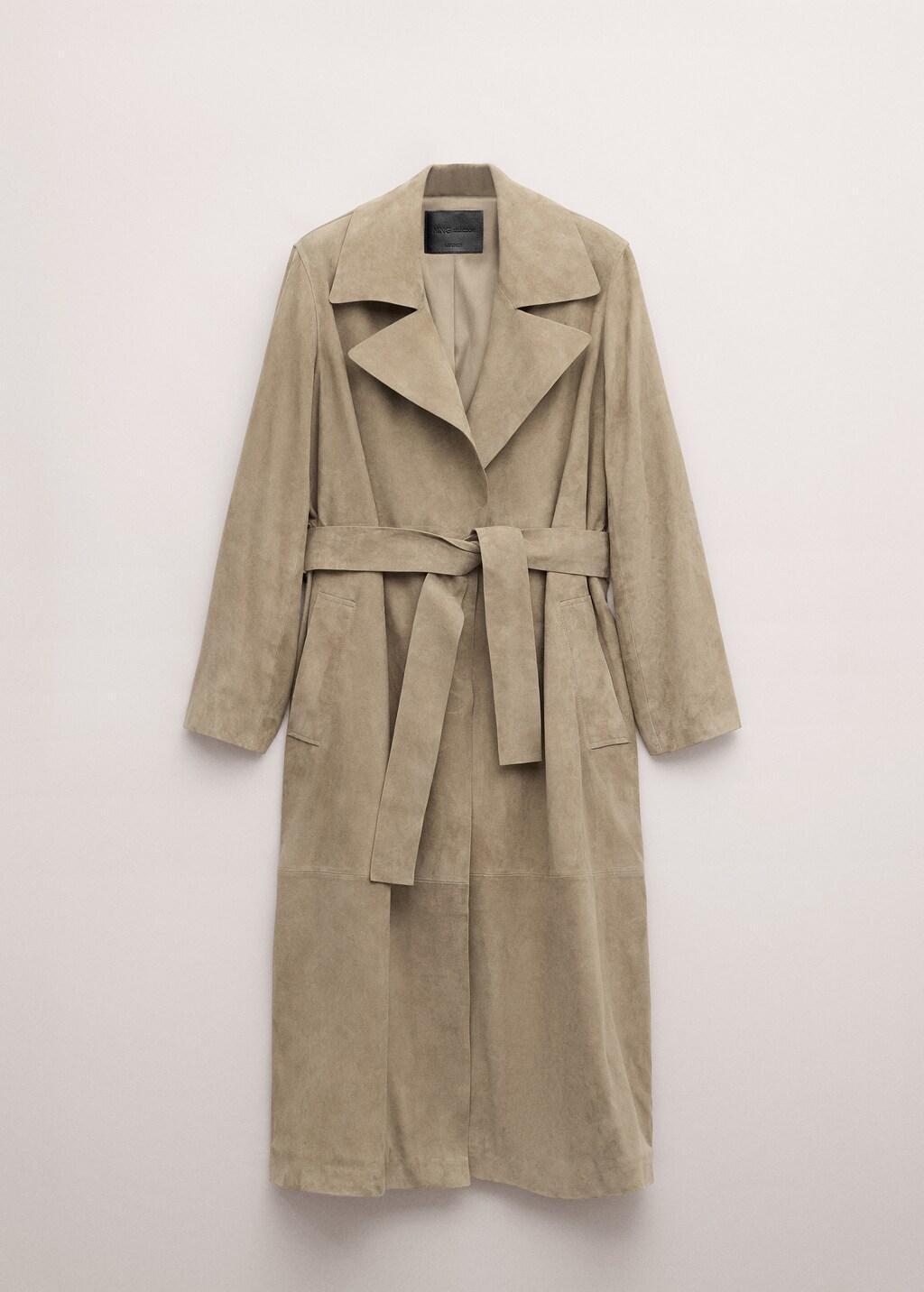 Brown Suede Trench 100% Leather With Belt, Medium Brown, large image number 7