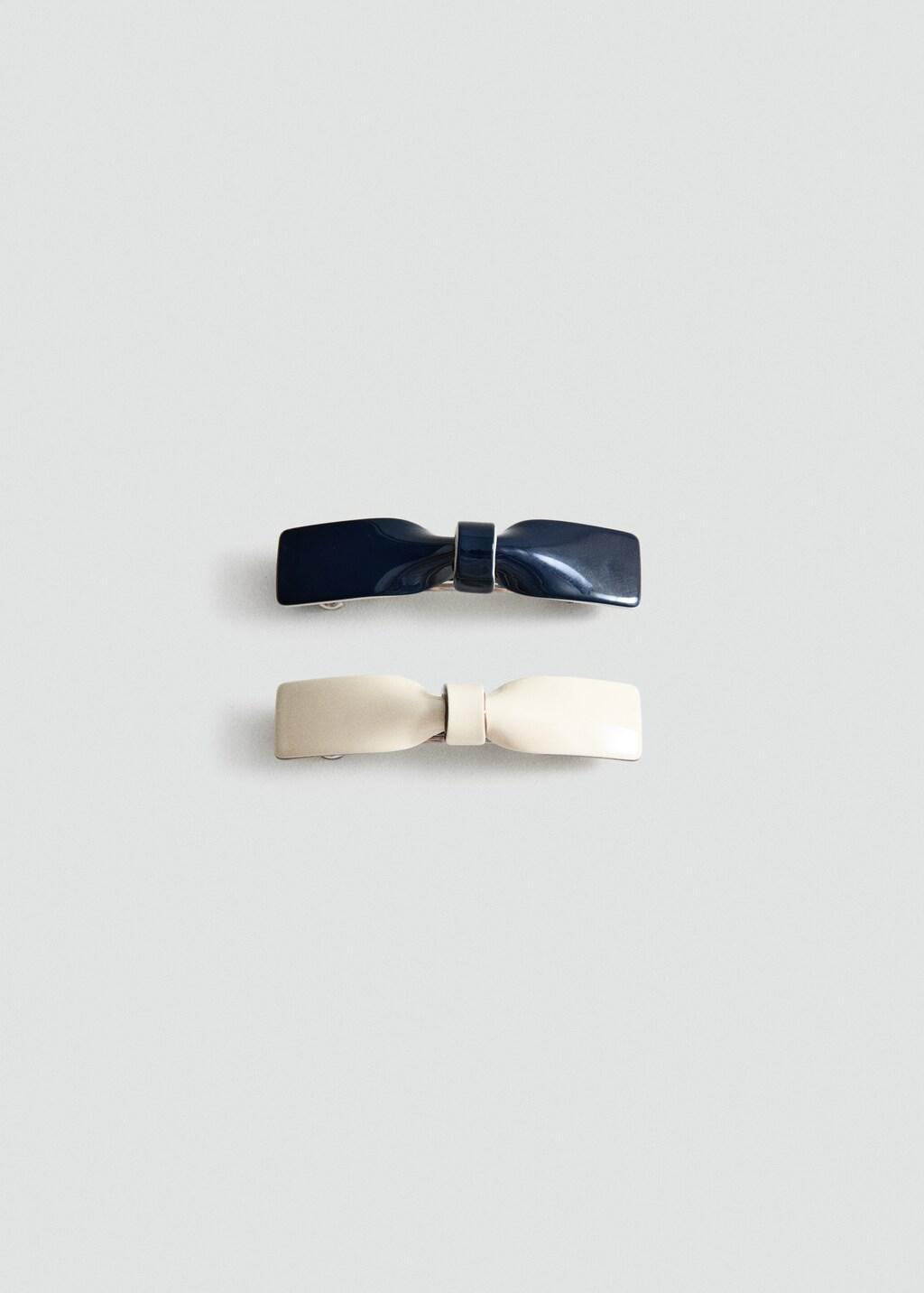 Navy Set Of Bow Hair Clips, Navy, large image number 2