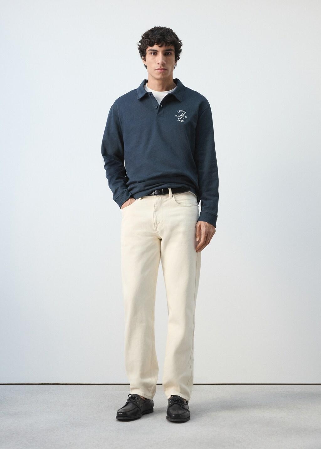 Navy 100% Cotton Polo Shirt With Graphic Embroidery, Navy, medium