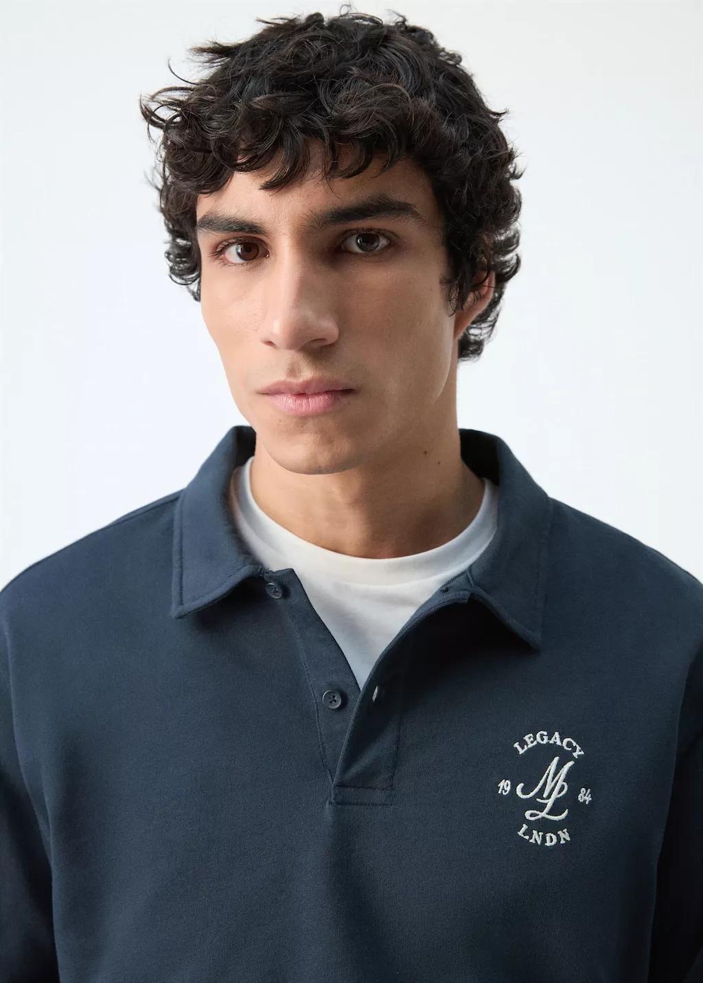 Navy 100% Cotton Polo Shirt With Graphic Embroidery, Navy, large image number 4