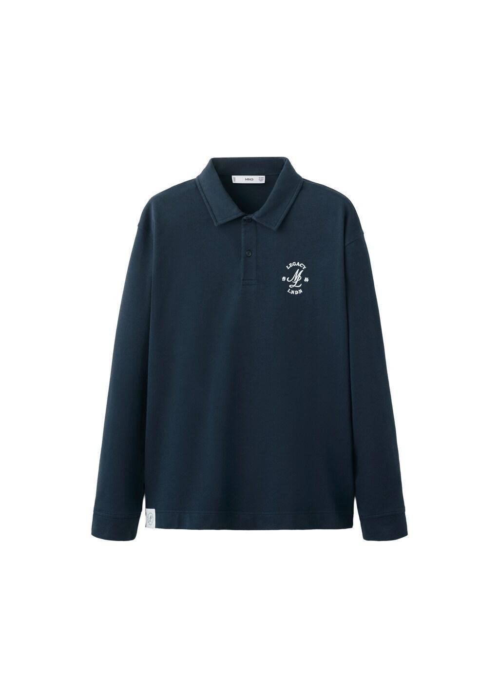 Navy 100% Cotton Polo Shirt With Graphic Embroidery, Navy, large image number 6