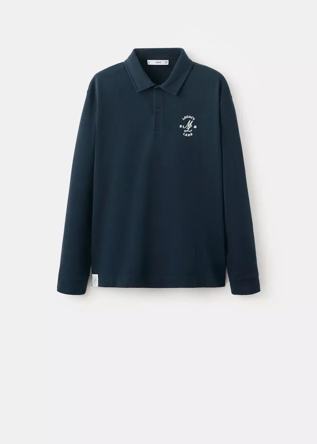 Navy 100% Cotton Polo Shirt With Graphic Embroidery, Navy, large image number 7