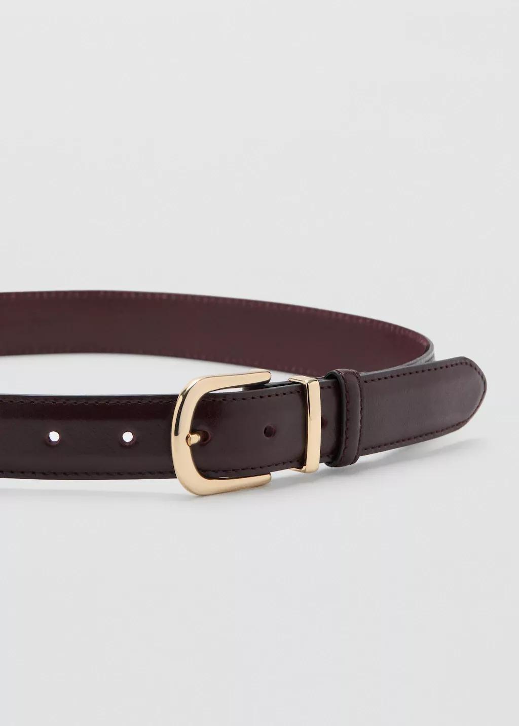 Red Buckle Leather Belt, Dark Red, large image number 1