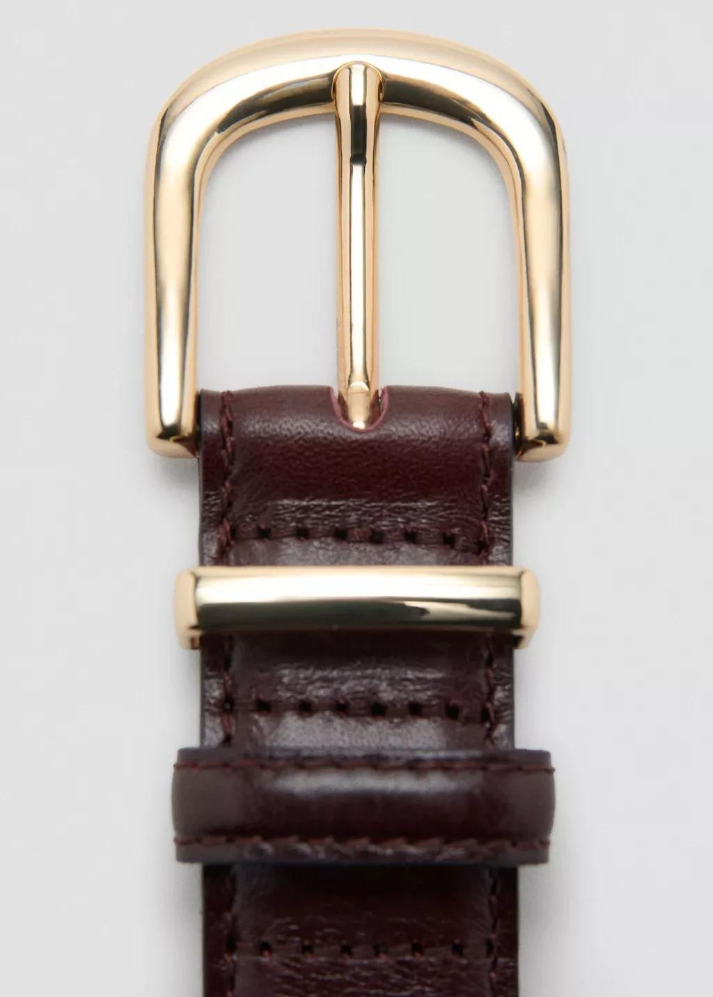 Red Buckle Leather Belt, Dark Red, large image number 2