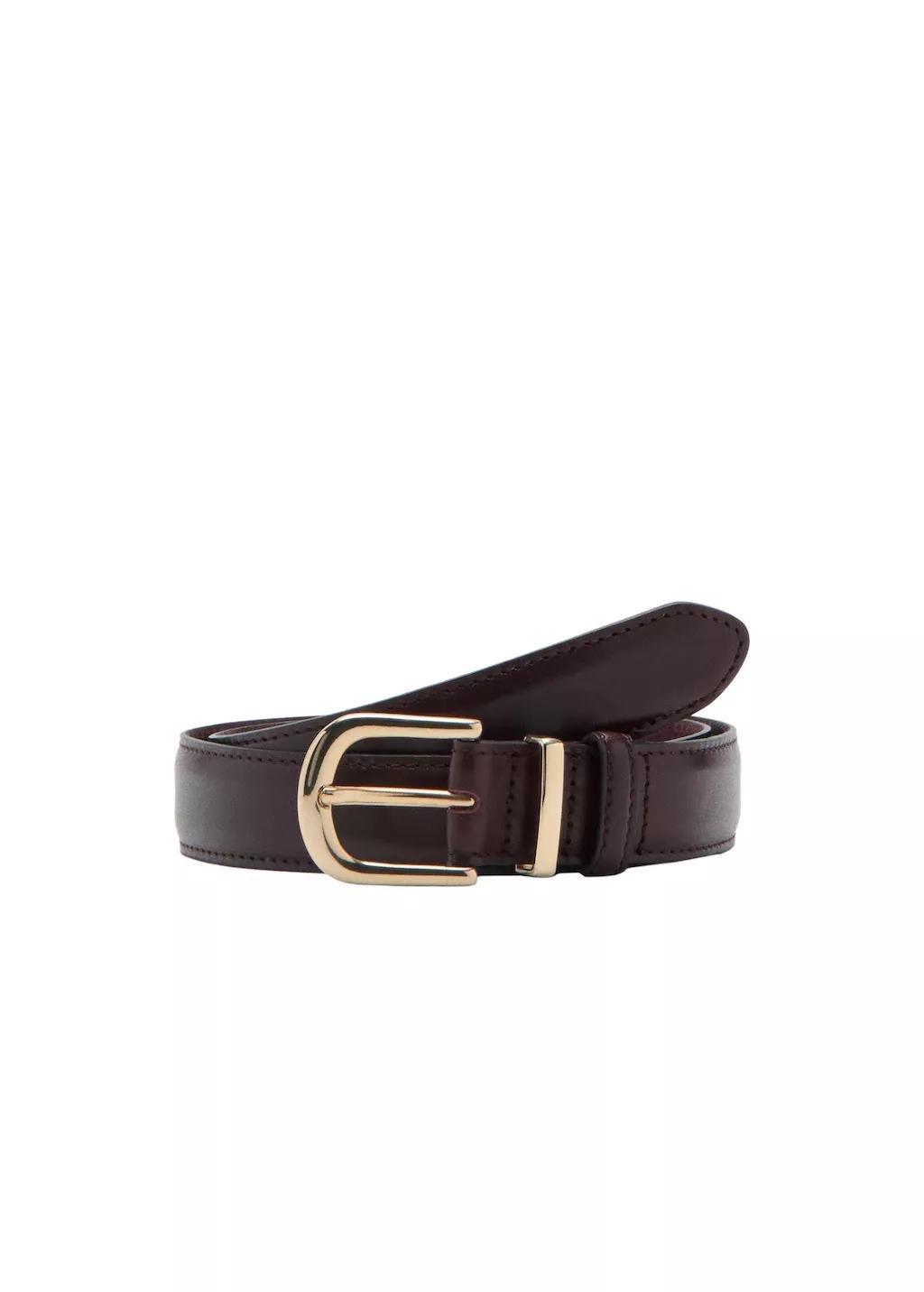 Red Buckle Leather Belt, Dark Red, large image number 3