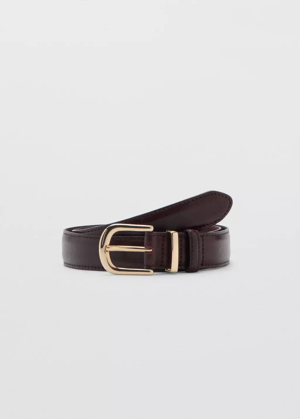 Red Buckle Leather Belt, Dark Red, large image number 4