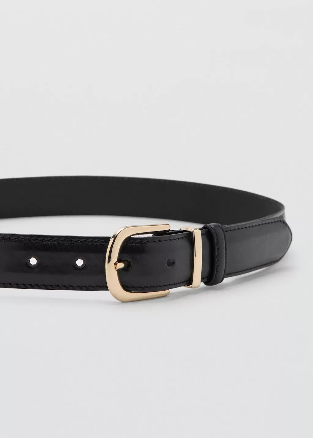 Black Buckle Leather Belt, Black, large image number 0