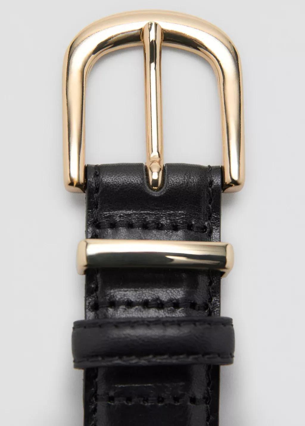 Black Buckle Leather Belt, Black, large image number 1