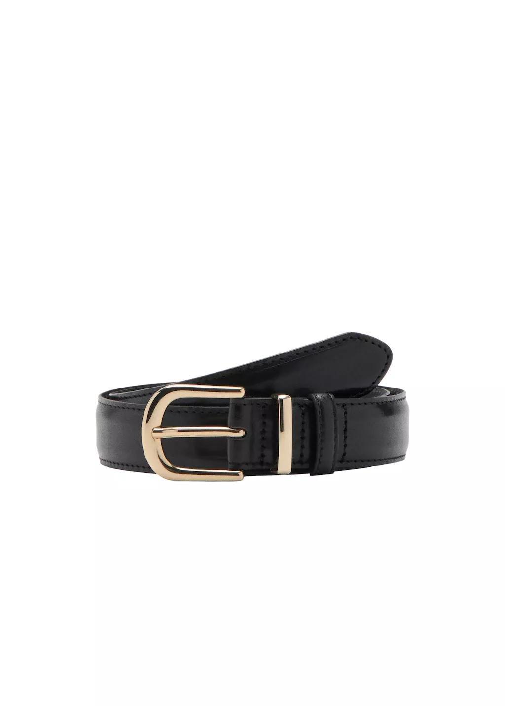 Black Buckle Leather Belt, Black, large image number 2