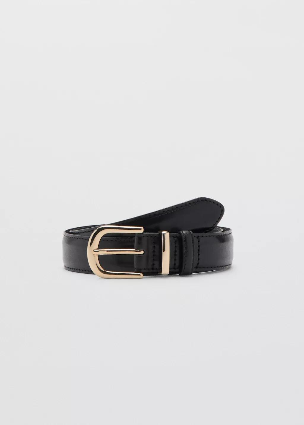 Black Buckle Leather Belt, Black, large image number 3