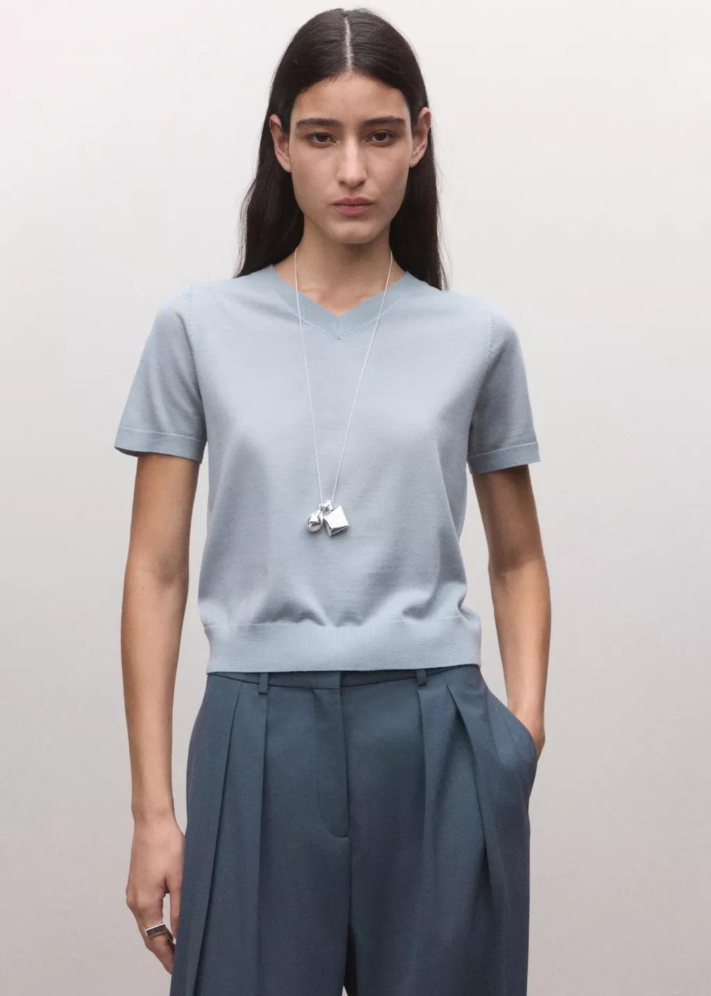 Orange Wool Short-Sleeved Sweater, Medium Blue, large image number 3