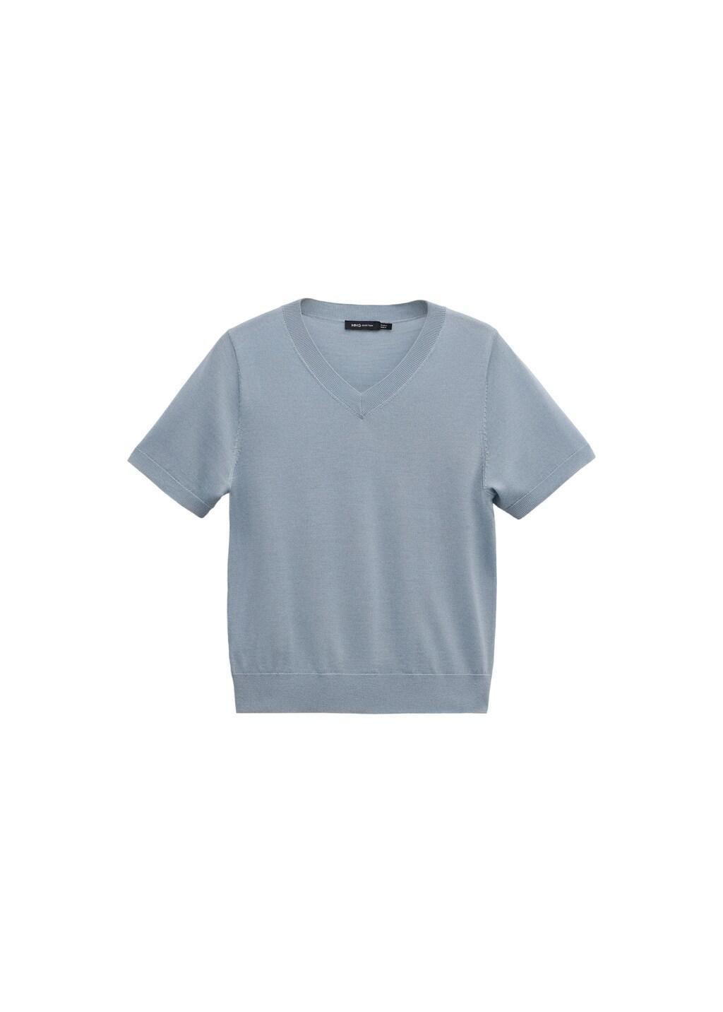 Orange Wool Short-Sleeved Sweater, Medium Blue, large image number 6