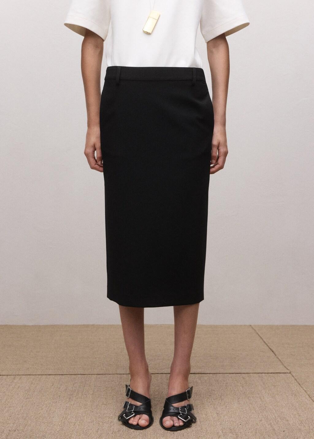 Black Wool-Blend Midi-Skirt, Black, large image number 3