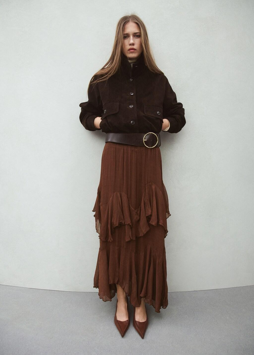 Brown Ruffled Chiffon Skirt, Brown, medium