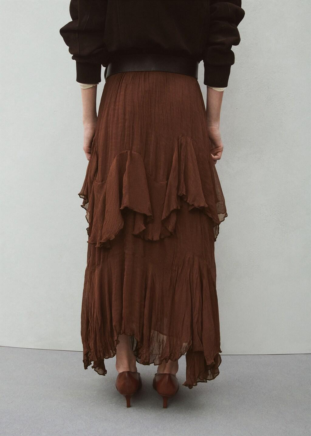 Brown Ruffled Chiffon Skirt, Brown, large image number 2