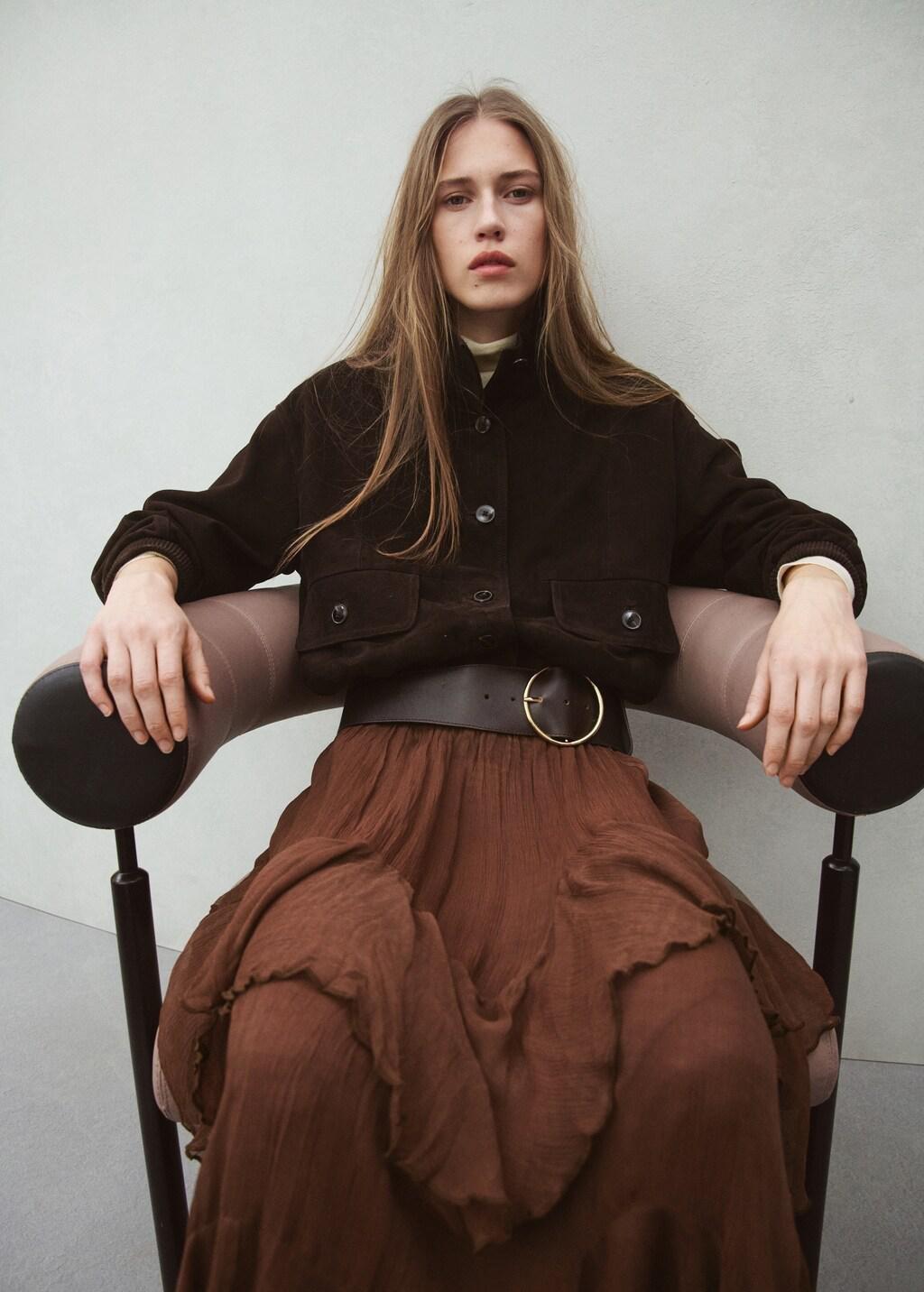 Brown Ruffled Chiffon Skirt, Brown, large image number 3