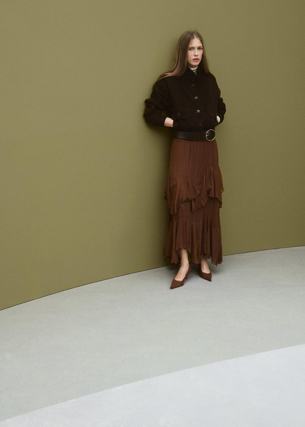 Brown Ruffled Chiffon Skirt, Brown, large image number 4