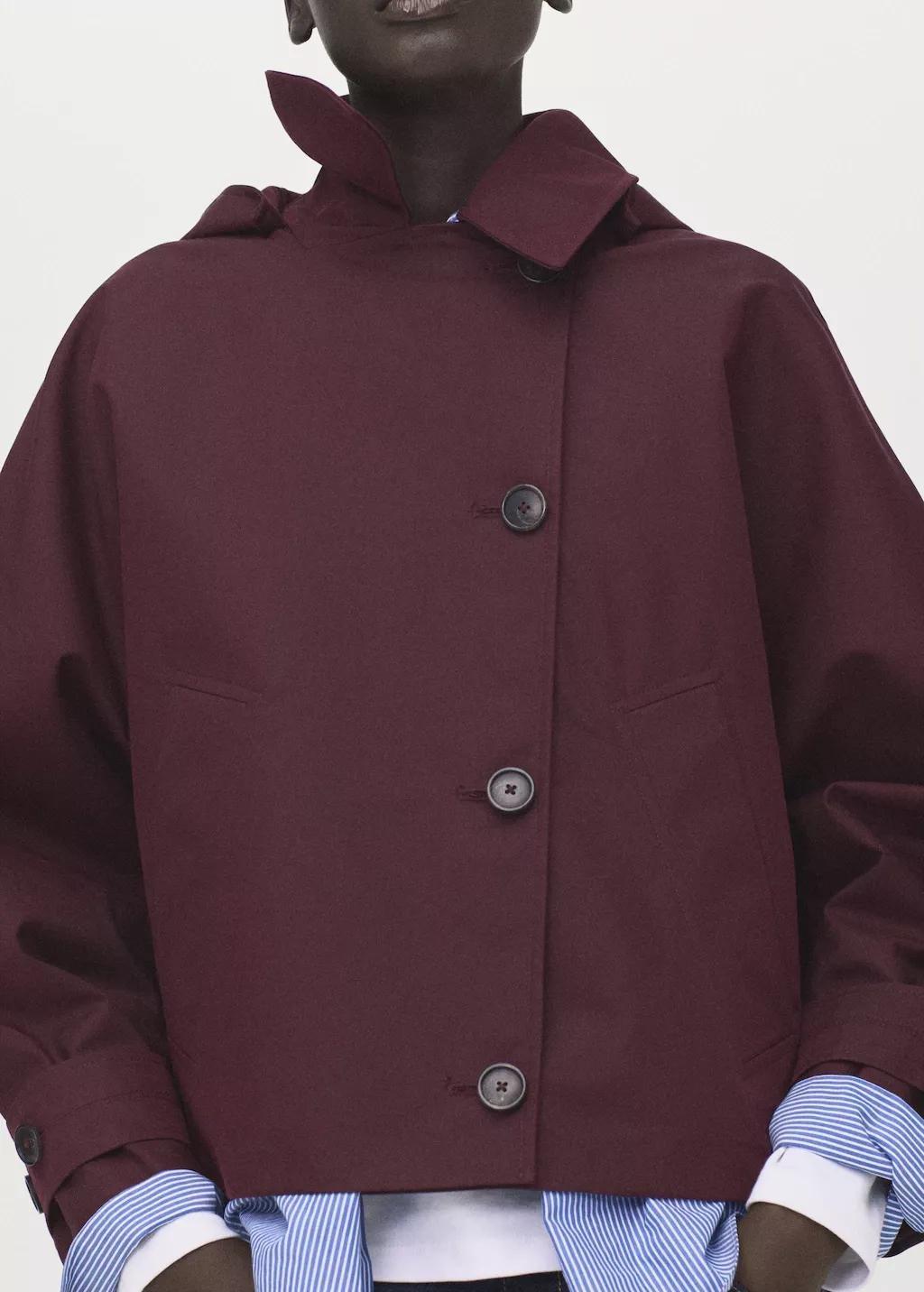 DARK RED Double-breasted trench with hood, Dark Red, large image number 3
