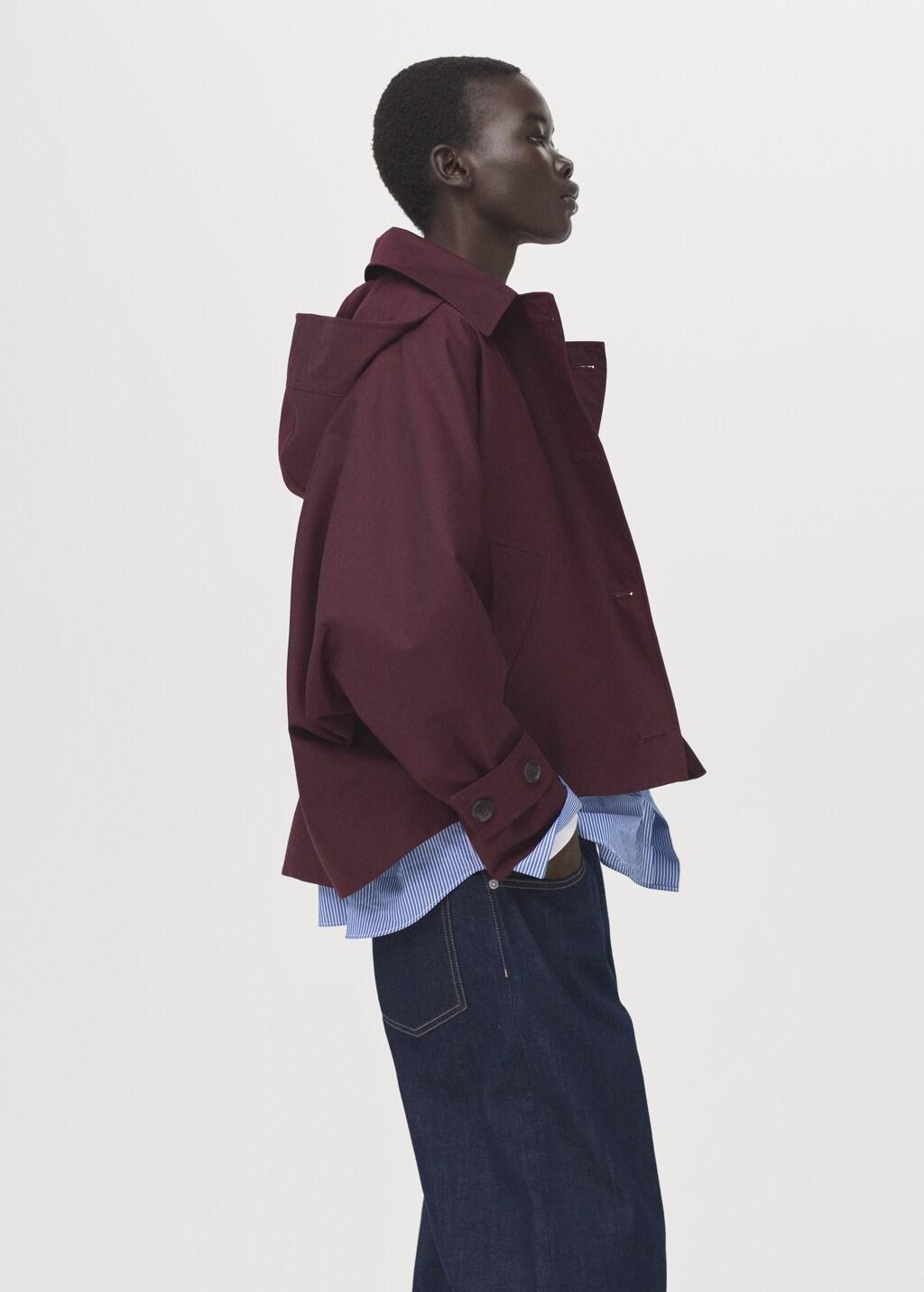 DARK RED Double-breasted trench with hood, Dark Red, large image number 6