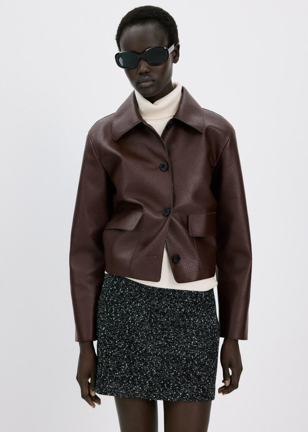 Red Faux-Leather Jacket With Pockets, Dark Red, large image number 3