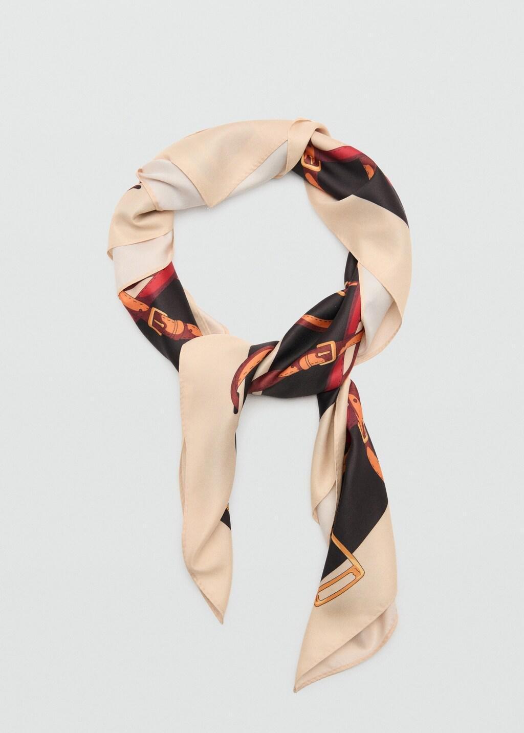 Beige Chain-Print Scarf, Light Beige, large image number 1