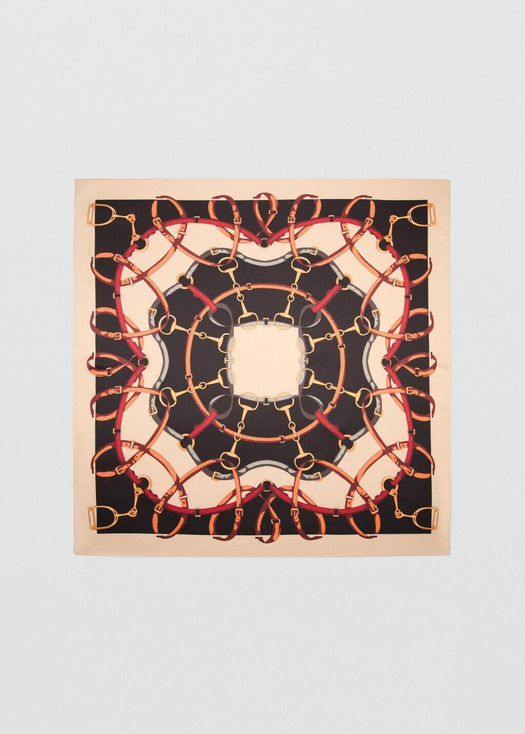 Beige Chain-Print Scarf, Light Beige, large image number 3