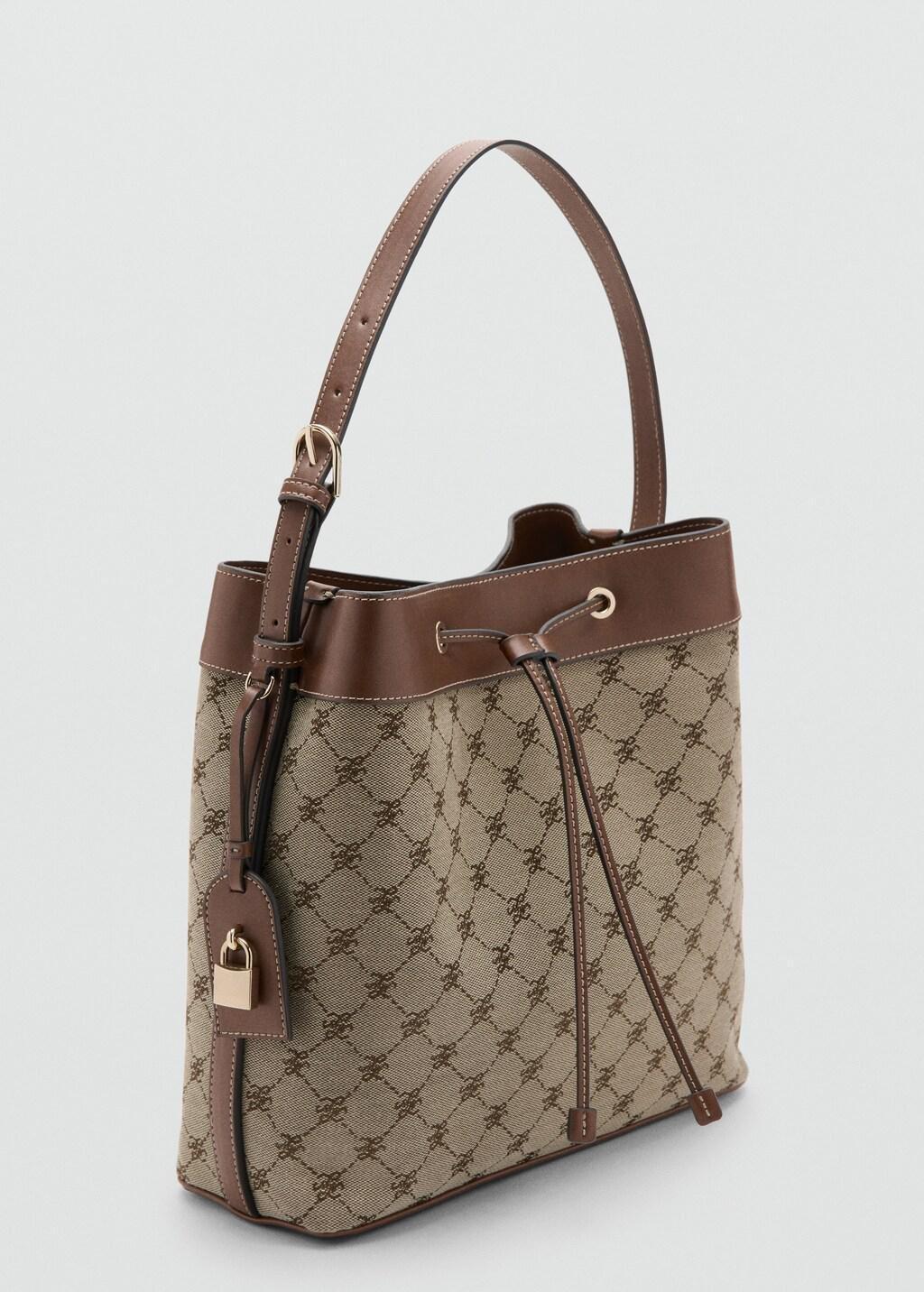 Brown Jacquard Bucket Bag With Logo, Medium Brown, large image number 0