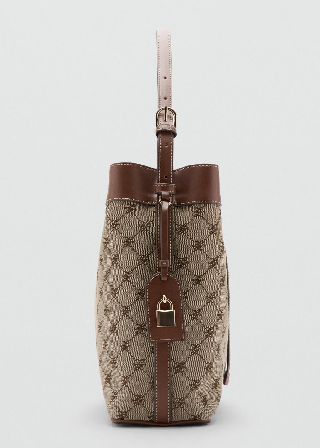 Brown Jacquard Bucket Bag With Logo, Medium Brown, large image number 1