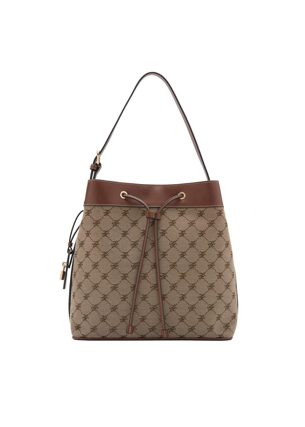 Brown Jacquard Bucket Bag With Logo, Medium Brown, large image number 2