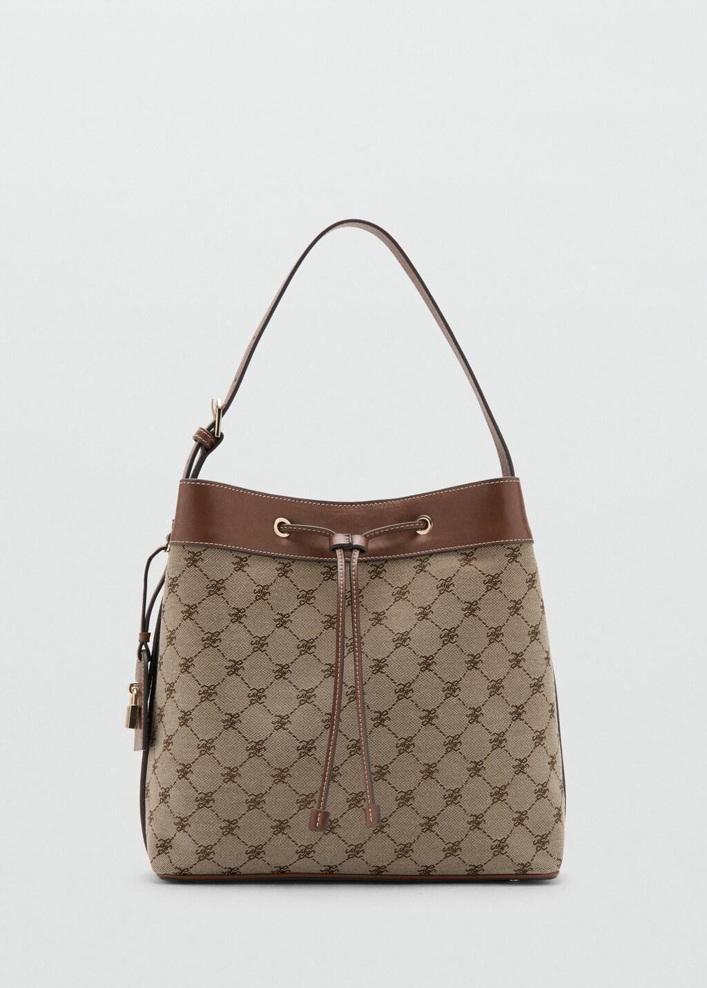 Brown Jacquard Bucket Bag With Logo, Medium Brown, large image number 3