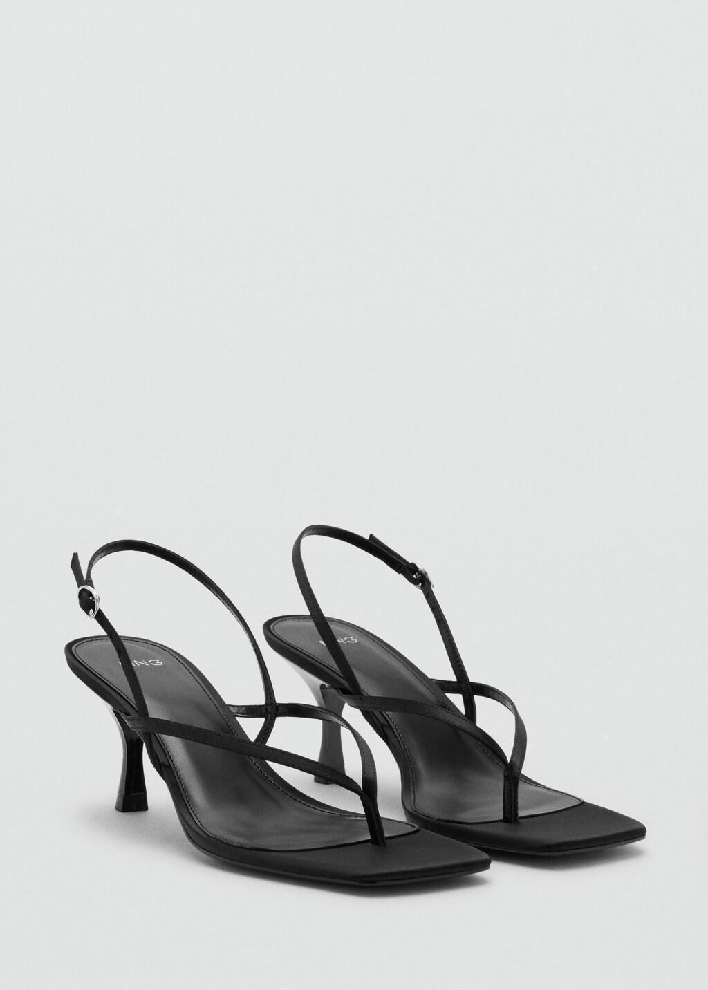 Black Strappy Heeled Sandals, Black, large image number 1