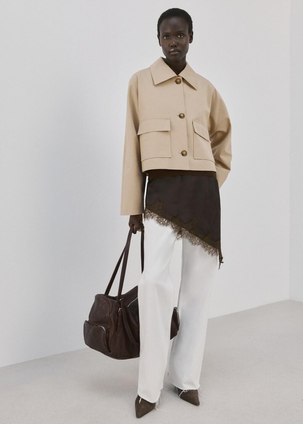 Beige Cotton Jacket With Pockets, Light Beige, medium