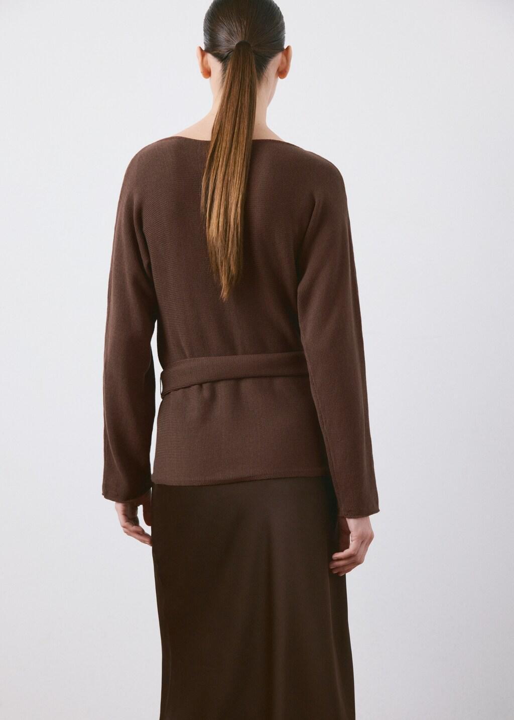 Brown Knit Belt Sweater, Dark Brown, medium