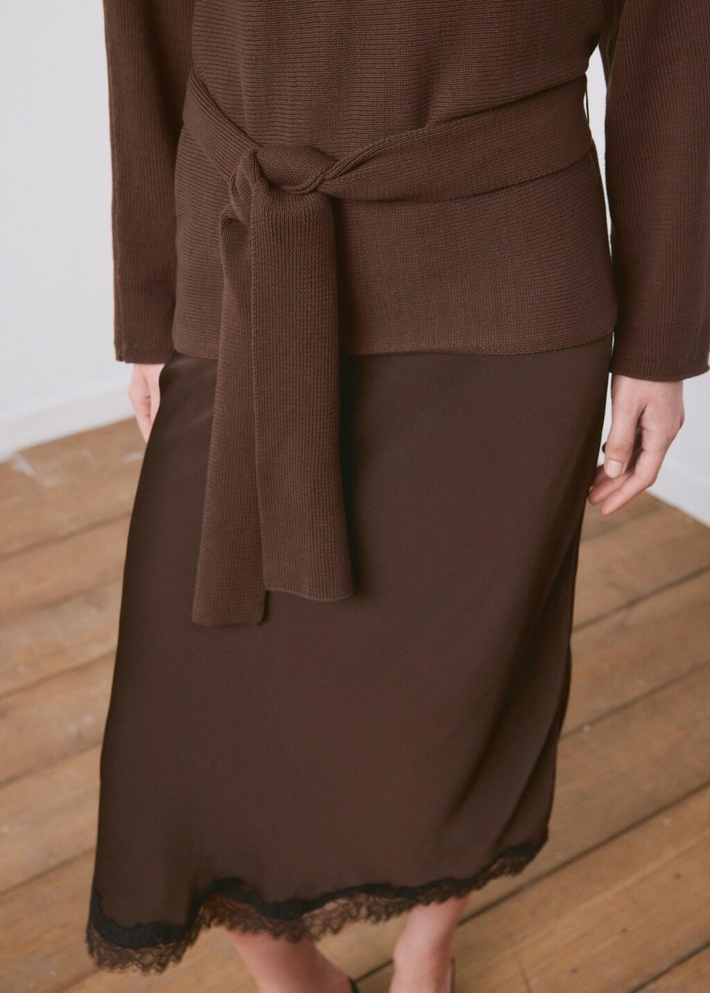 Brown Knit Belt Sweater, Dark Brown, large image number 6