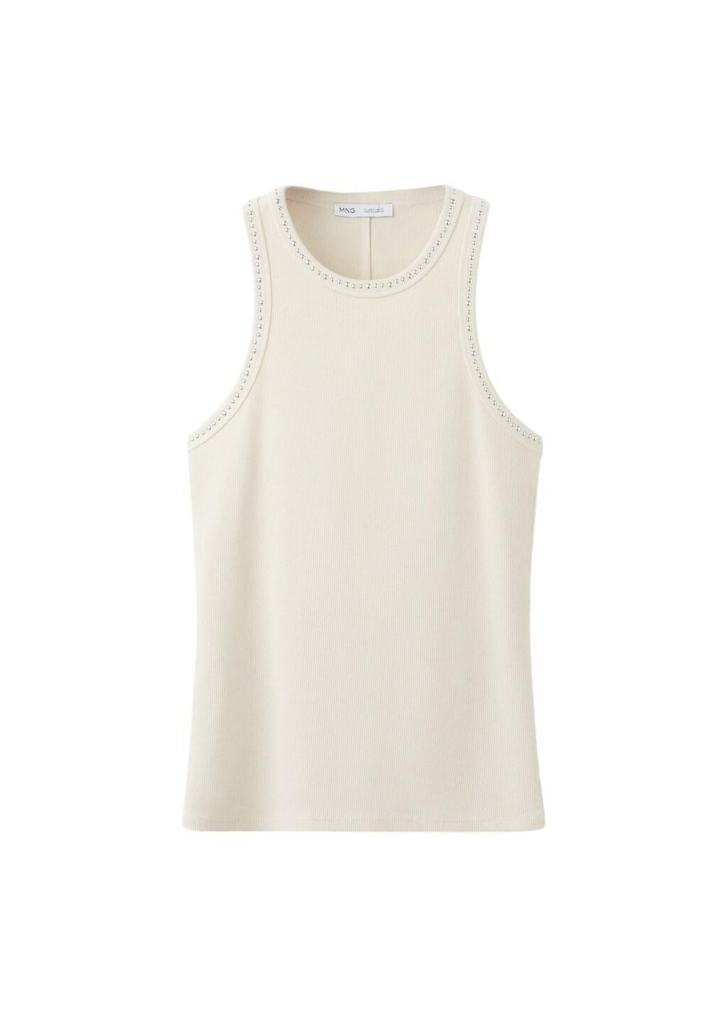 White Studded Trim Top, Natural White, large image number 7