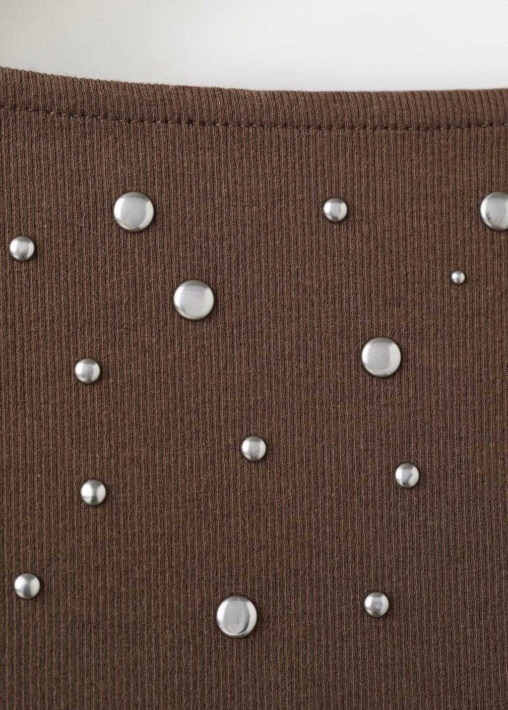 Brown Lt Pastel Cotton Studded Top, 0201_TA, large image number 4
