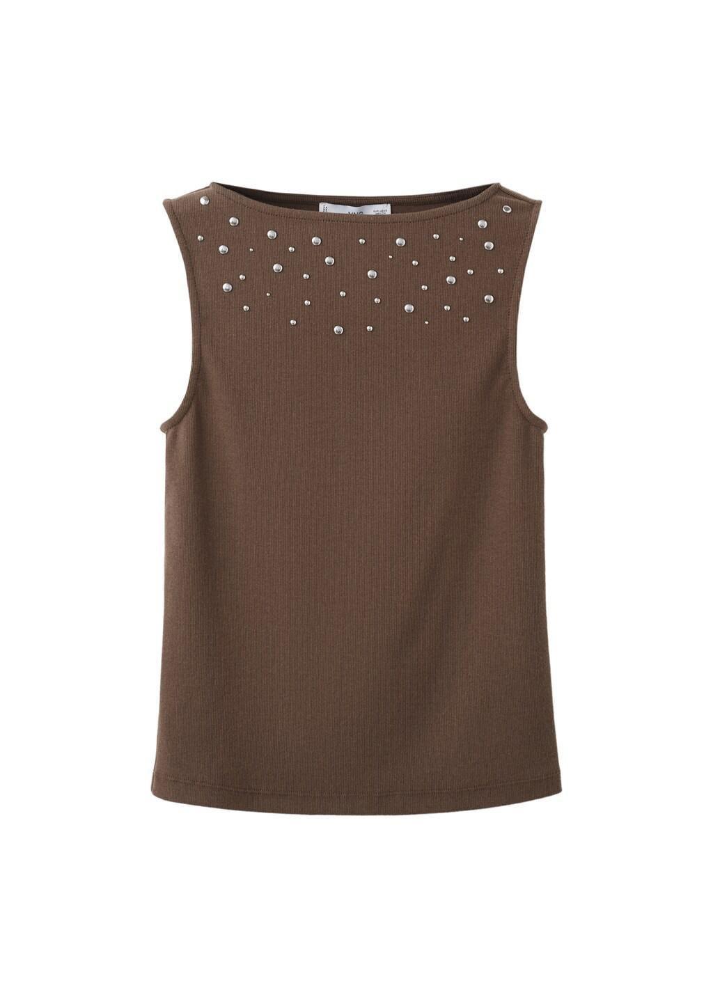 Brown Lt Pastel Cotton Studded Top, 0201_TA, large image number 5