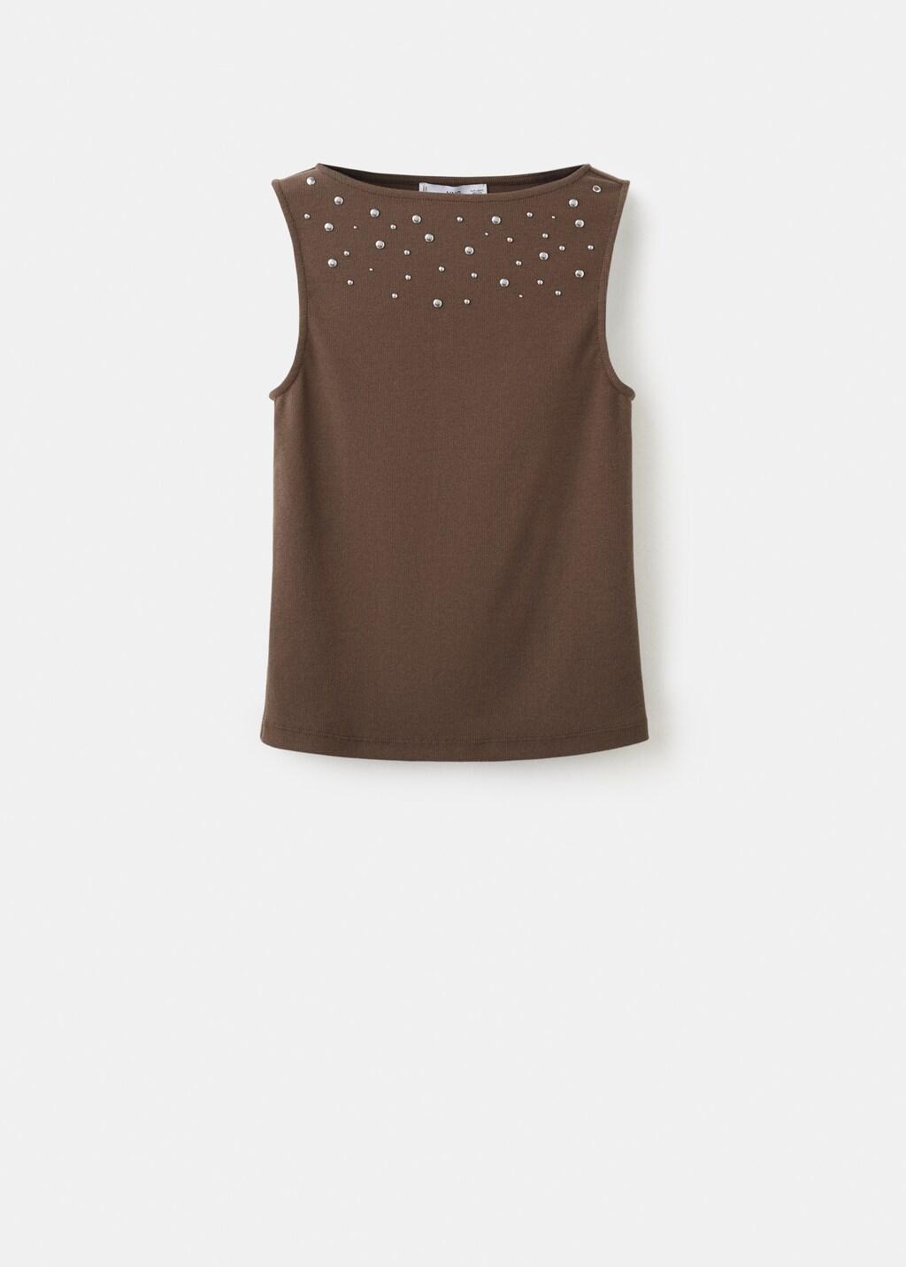 Brown Lt Pastel Cotton Studded Top, 0201_TA, large image number 6