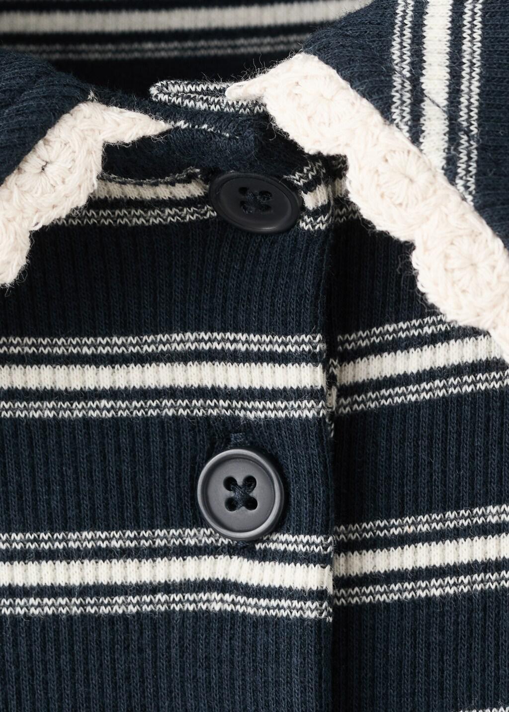 Navy Scalloped Striped Polo, Navy, large image number 1