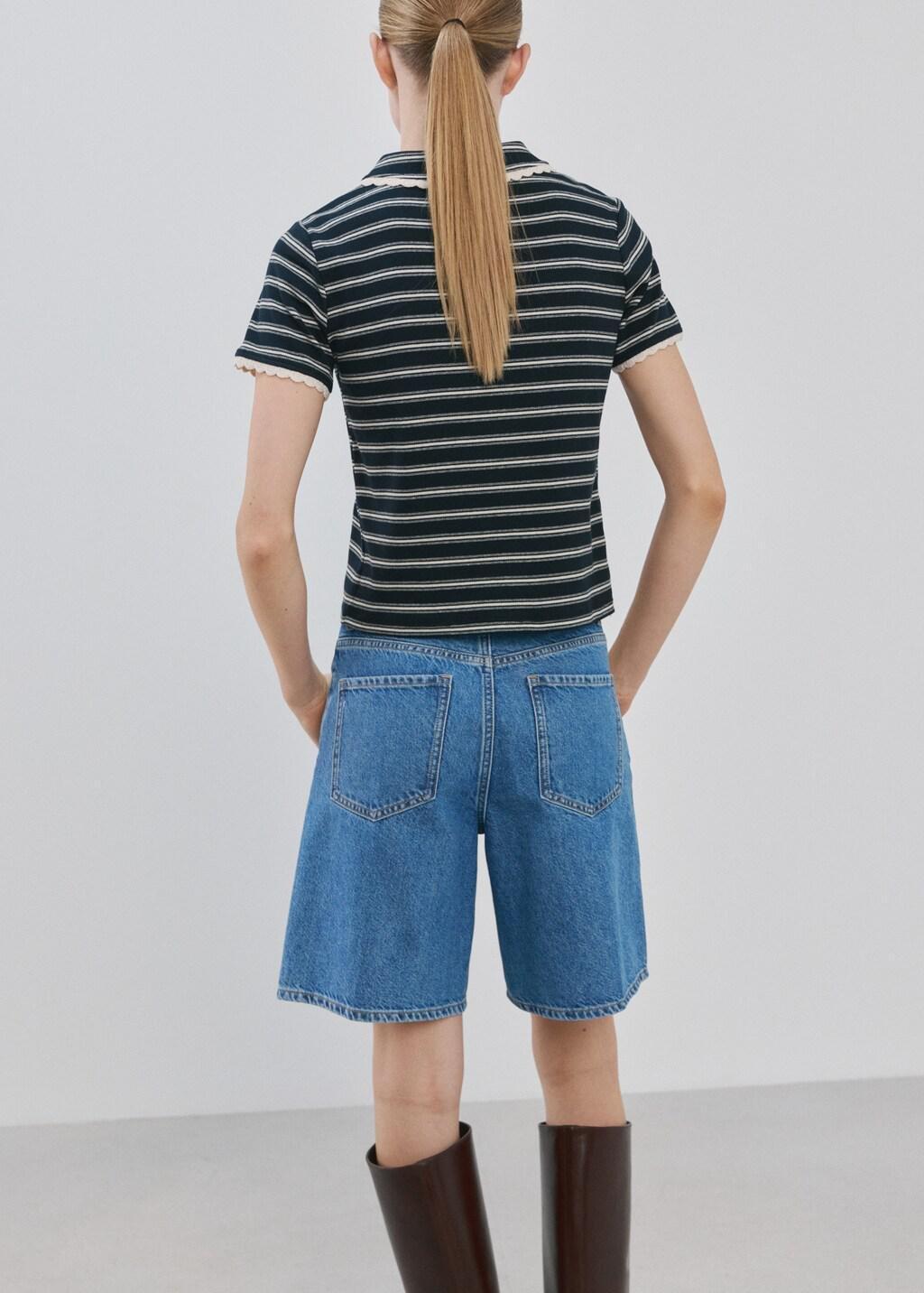 Navy Scalloped Striped Polo, Navy, large image number 2