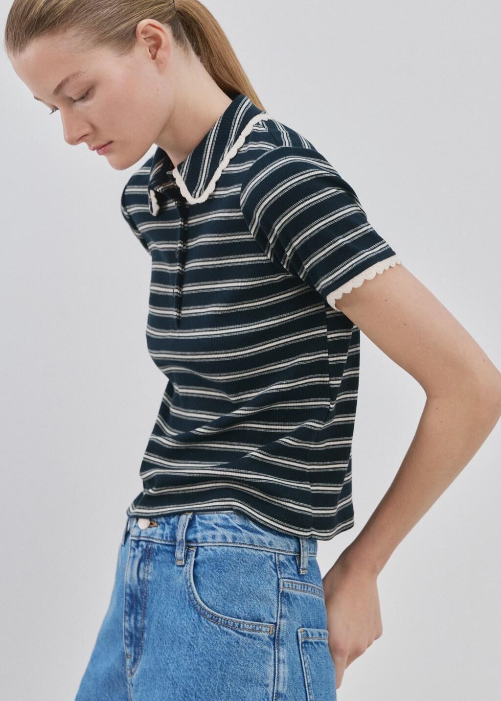 Navy Scalloped Striped Polo, Navy, large image number 3