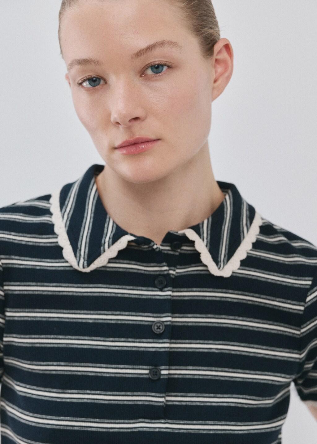 Navy Scalloped Striped Polo, Navy, large image number 4