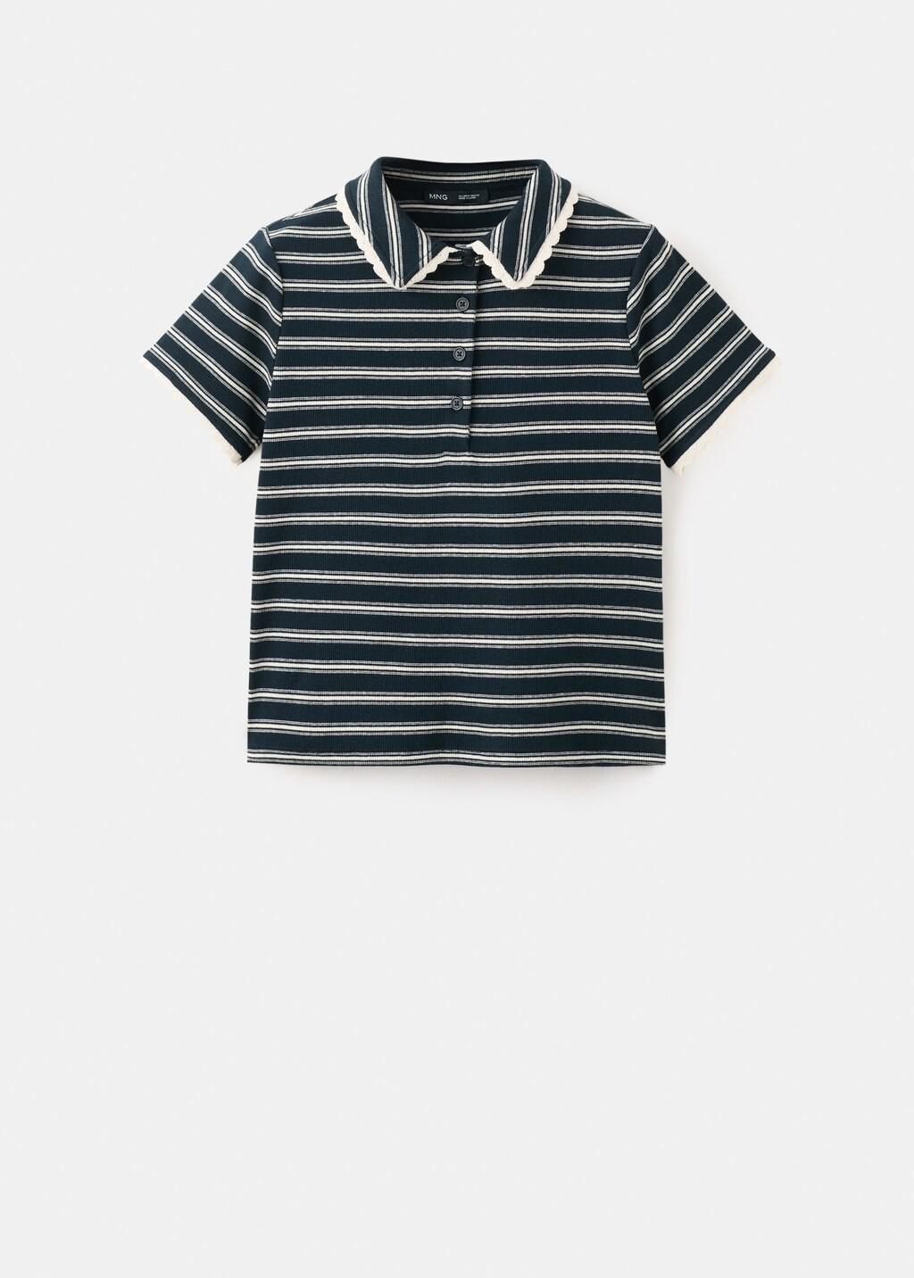 Navy Scalloped Striped Polo, Navy, large image number 7