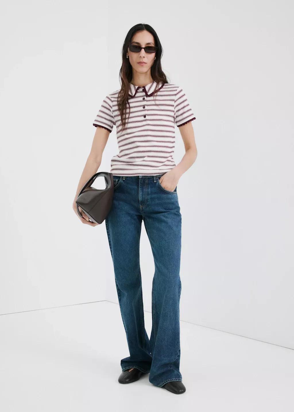 DARK RED Scalloped striped polo, Dark Red, large image number 0