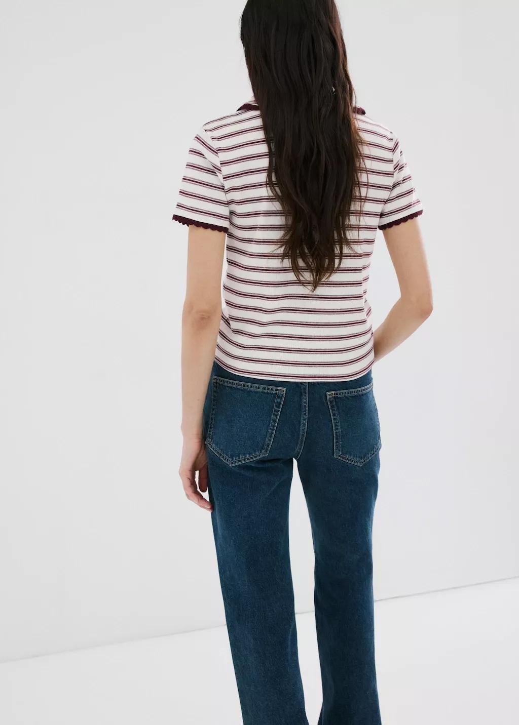 DARK RED Scalloped striped polo, Dark Red, large image number 2