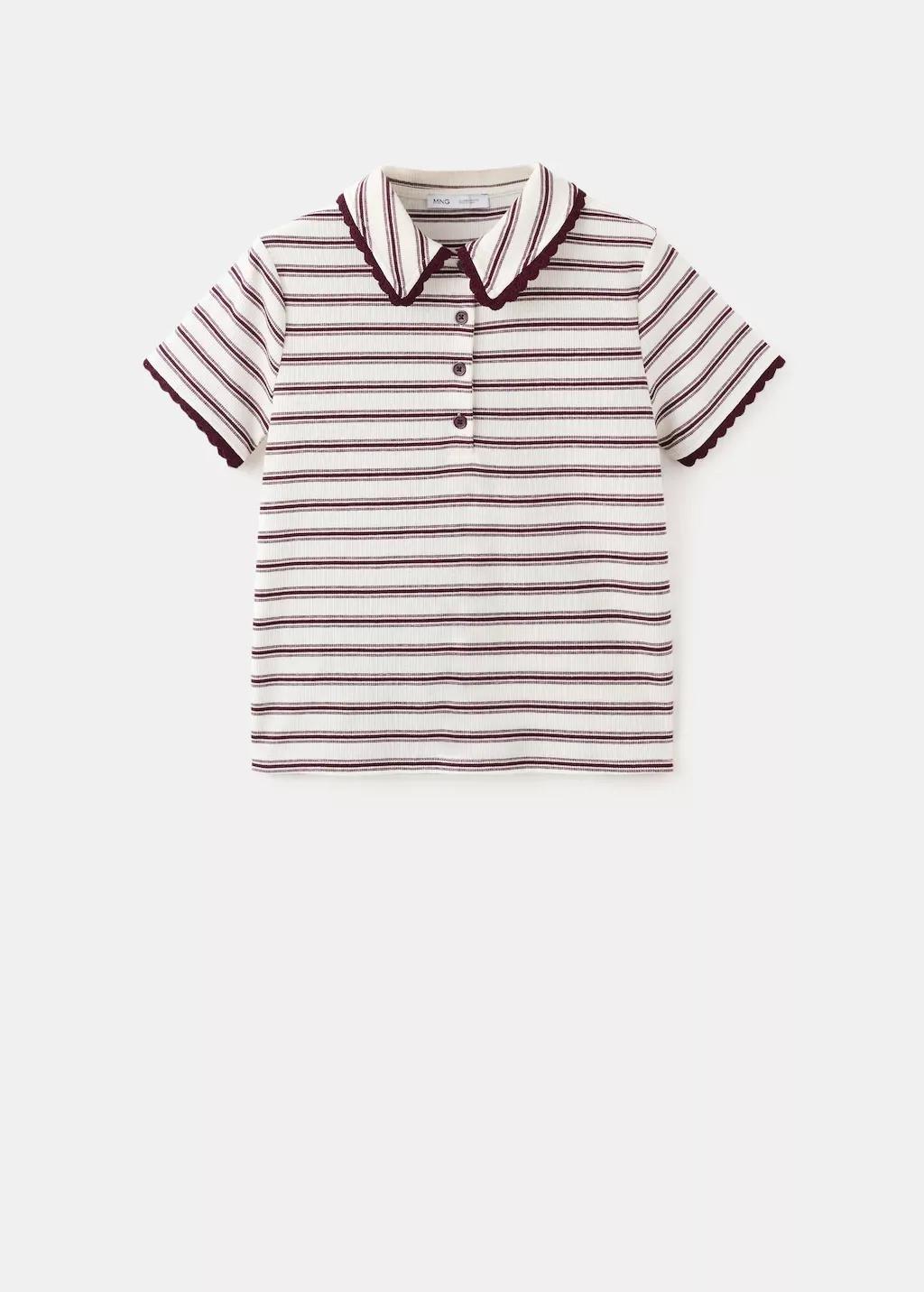 DARK RED Scalloped striped polo, Dark Red, large image number 7