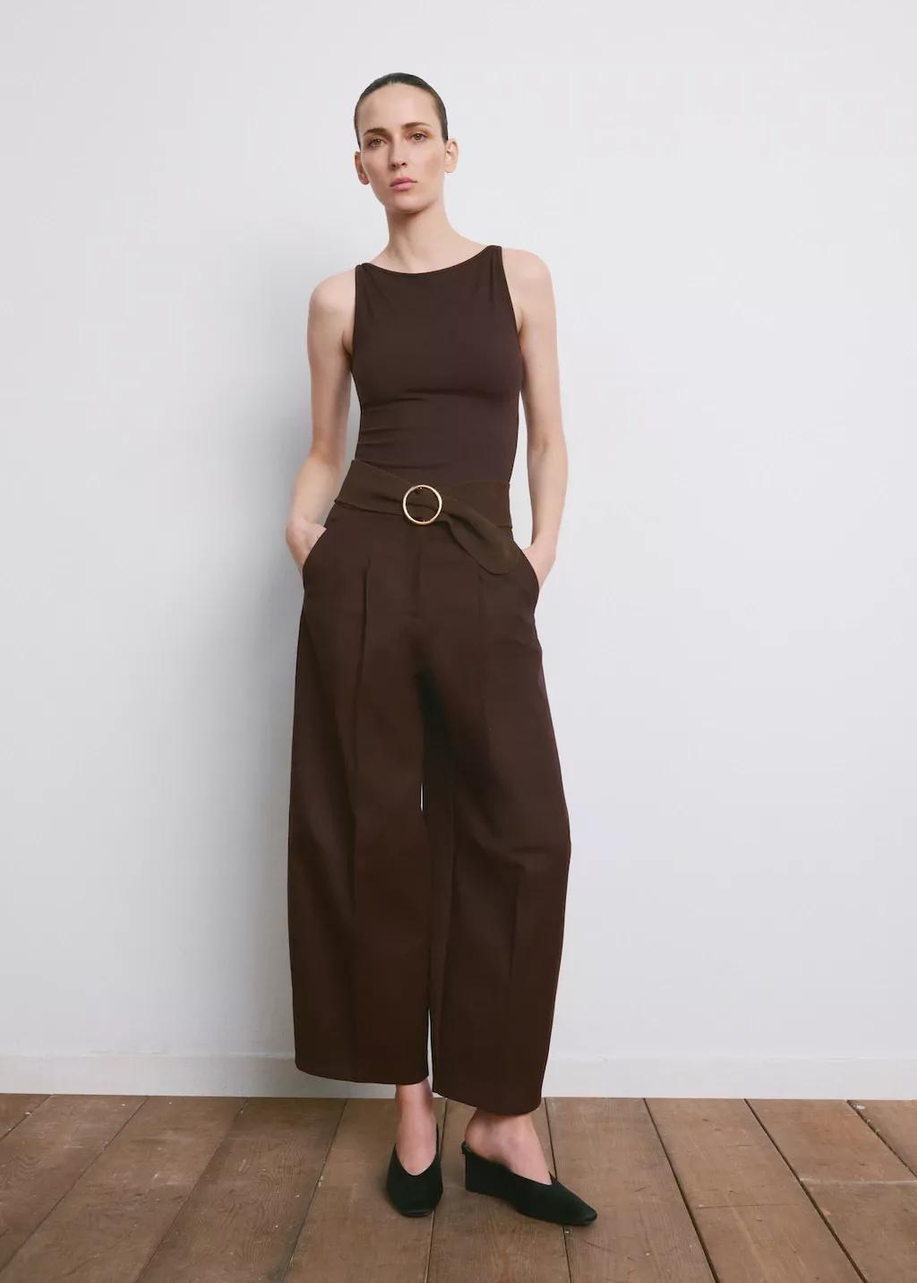 Brown Fitted Crop Top, Brown, medium