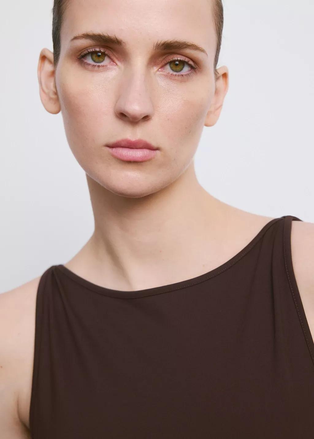 Brown Fitted Crop Top, Brown, large image number 4